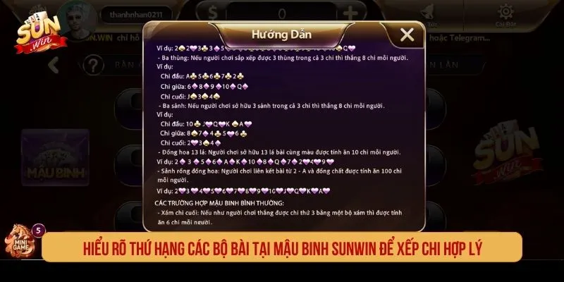 Mậu Binh Sunwin - Luật Chơi, Cách Xếp Chi Và Lưu Ý Thứ tự các bộ bài trong Mậu Binh Sunwin giúp người chơi xếp chi hợp lý